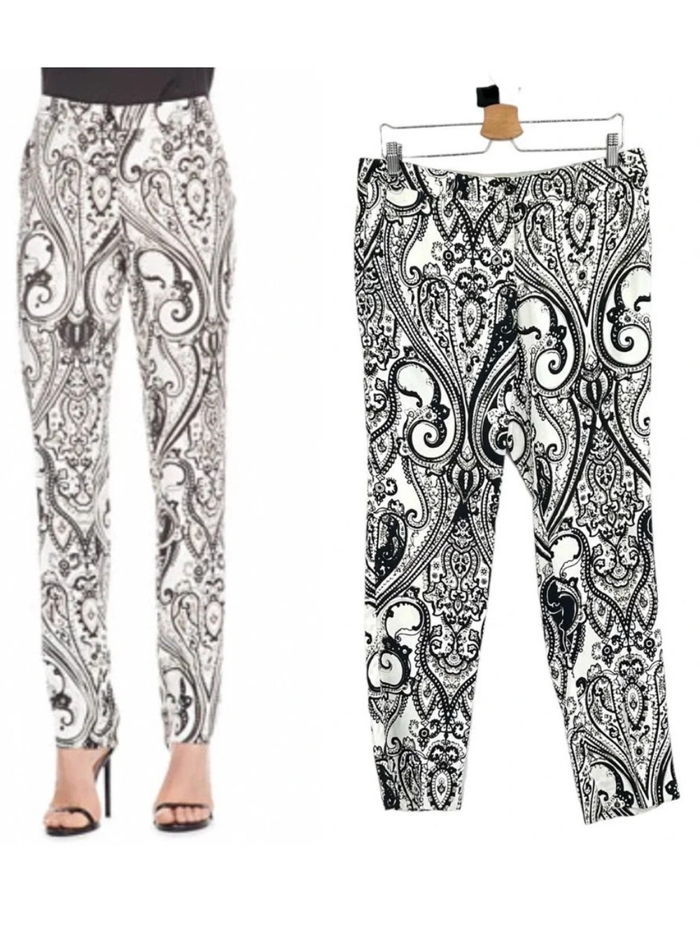 Etro Black and White Paisley Print Trousers- Size 44